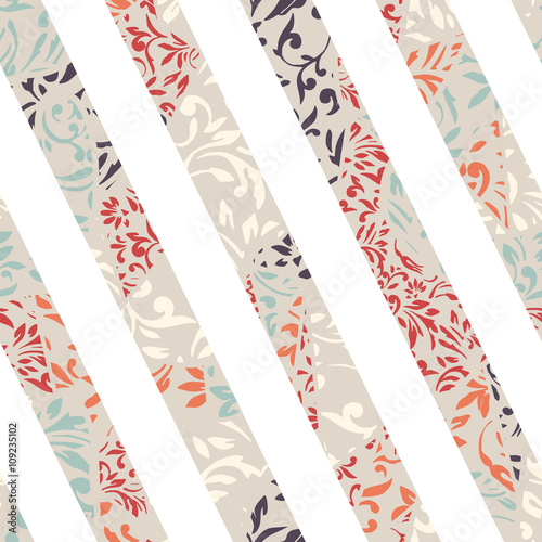 Seamless colorful background with straight lines filled with orn