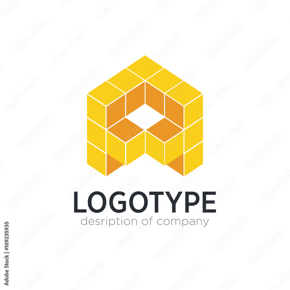 Letter A cube figure logo icon design template elements