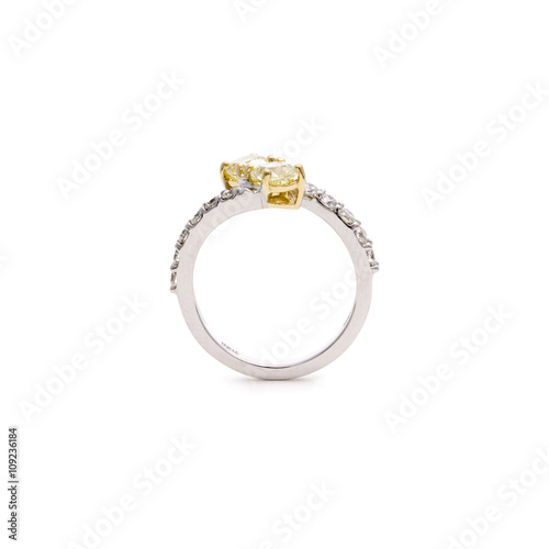 Stunning Two-Tone Diamond Ring with Yellow Cushion Cut Diamonds & Round White Side Stones