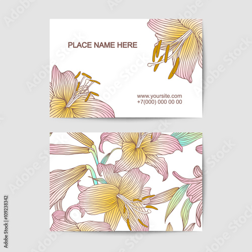 visit card template with lily flowers for florist salon