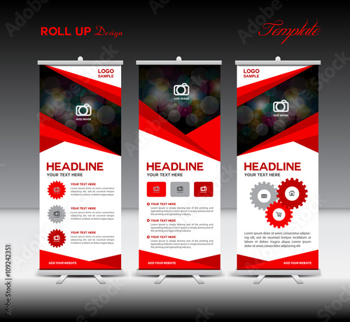 Red Roll Up Banner template and info graphics, stand design,bann