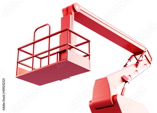 Fototapeta Naklejka Na Ścianę i Meble -  Cage and arm of a mechanical lift isolated on white background. 3d rendering.