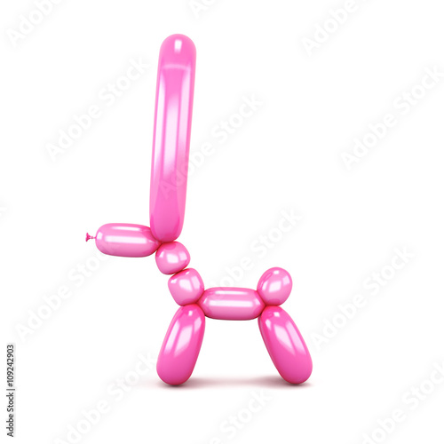 Animal figures out of balloons isolated on white background. Animal with long ears. Side view. Pink balloon. 3d rendering