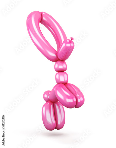 Animal figures out of balloons isolated on white background. Animal with long ears. Pink balloon. 3d render image