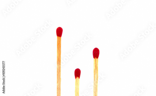 Three of matches show of short long style isolated on white back