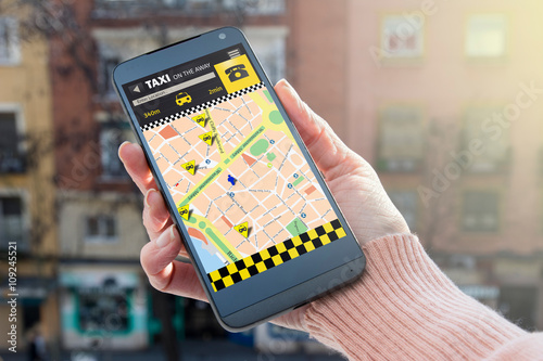 Person Booking Taxi On SmartPhone, through app