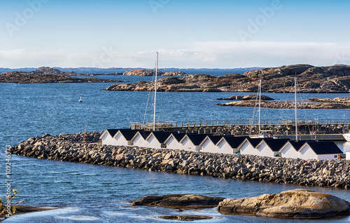 Boathouses on island in Got...