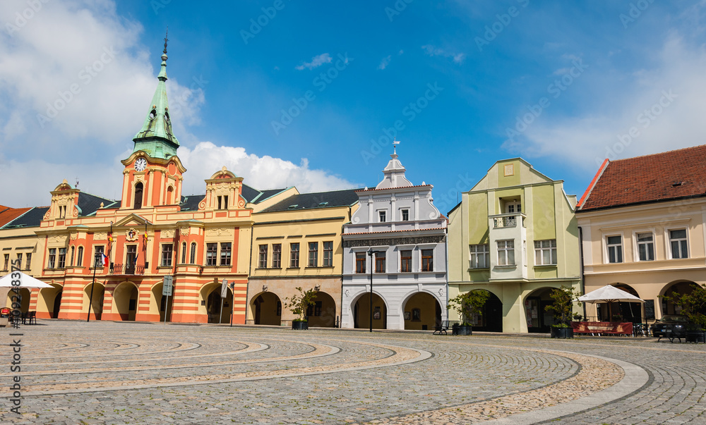 Panorama of old square in Melnik, city in Bohemia region, Czech Republic