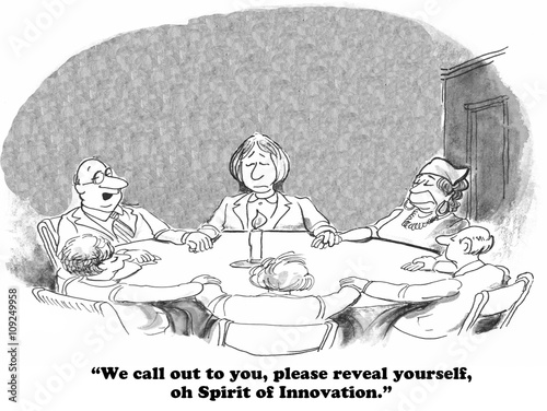 Slika na platnu Business cartoon about having a seance to create more innovation.