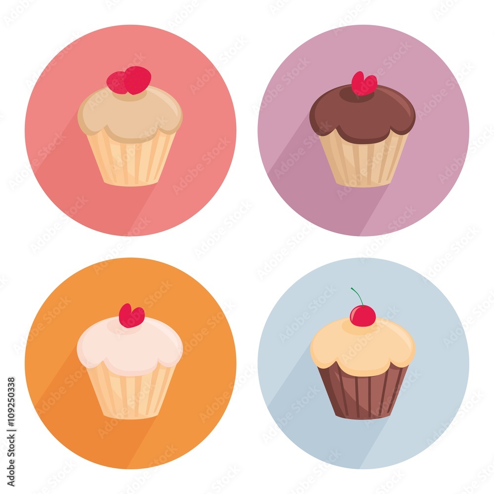Sweet vector cupcake flat icon set isolated on white background Sweet vector cupcake flat icon set isolated on white background