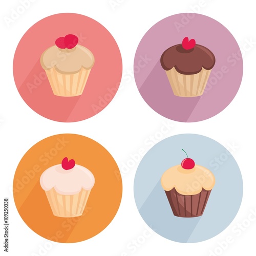 Sweet vector cupcake flat icon set isolated on white background