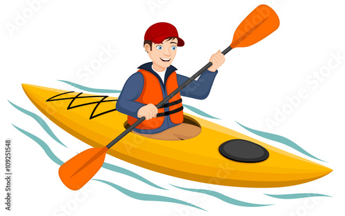 Vector illustration of a cartoon kayaker.
