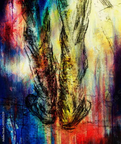 art drawing man legs and color abstract background.