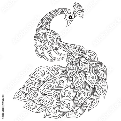 Peacock. Adult antistress coloring page.