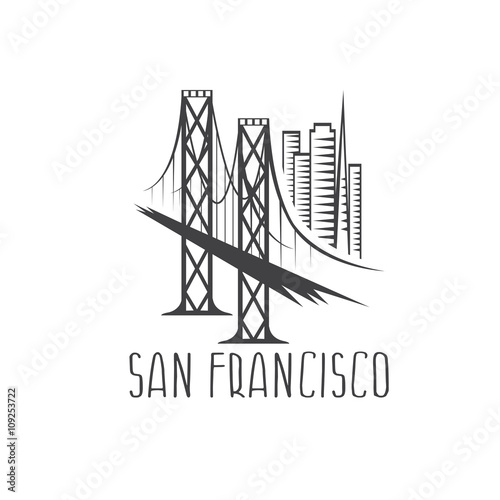 San Francisco-Oakland Bay Bridge and buildings vector illustrati