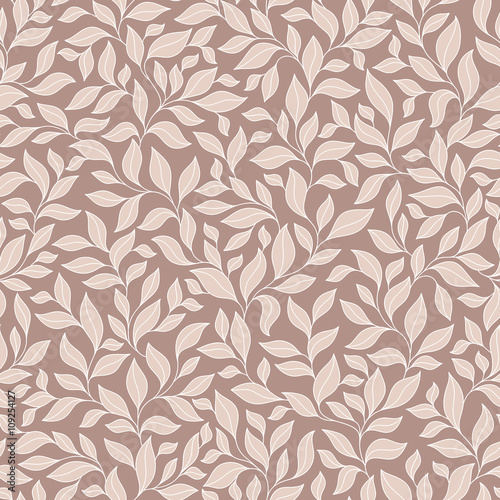 Abstract beige seamless pattern with leaves.