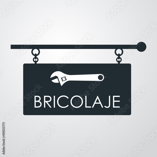 Icono plano cartel BRICOLAJE con llave inglesa en fondo degradado