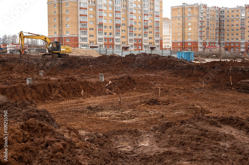 excavation. the foundation of an apartment building.
 photo