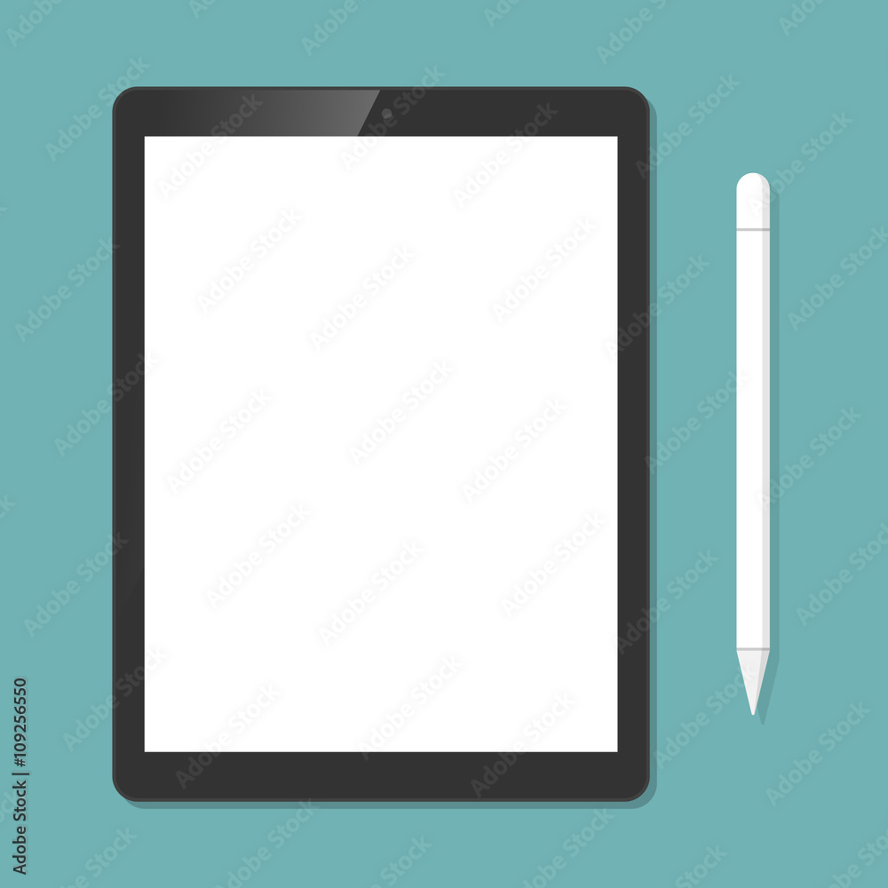 Tablet with Pen Mouse. Vector illustration.