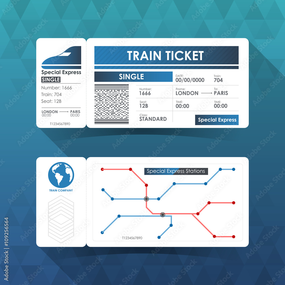Naklejka premium Train Ticket Card, Element Design with Blue Color. Vector illust