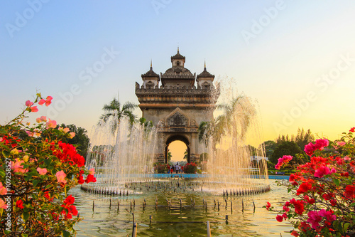 Patuxai(Victory Gate or Gate of Triumph)- a war monument on Lang Xang Avenue in the centre of Vientiane, Laos.
