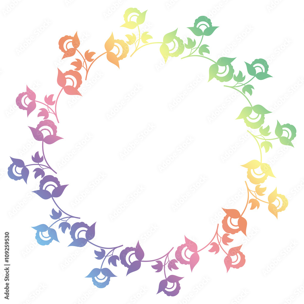 Beautiful raster round frame with gradient filled. Color elegant flower frame for advertisements, flyer, web, wedding and other invitations or greeting cards.