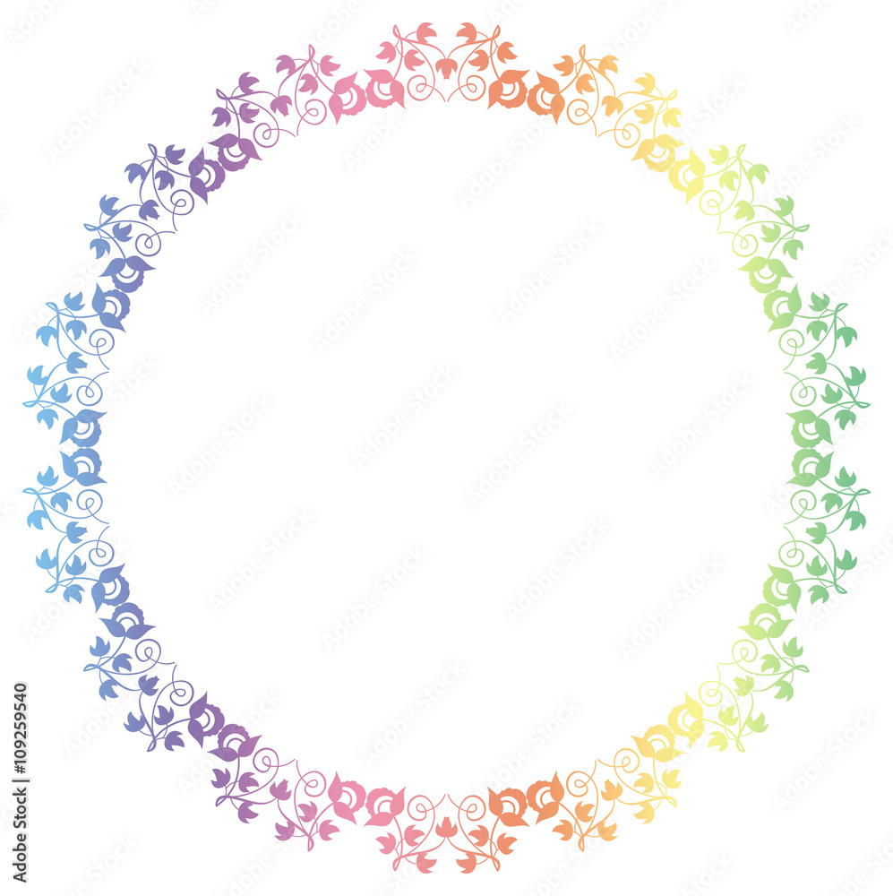 Beautiful raster round frame with gradient filled. Color elegant flower frame for advertisements, flyer, web, wedding and other invitations or greeting cards.
