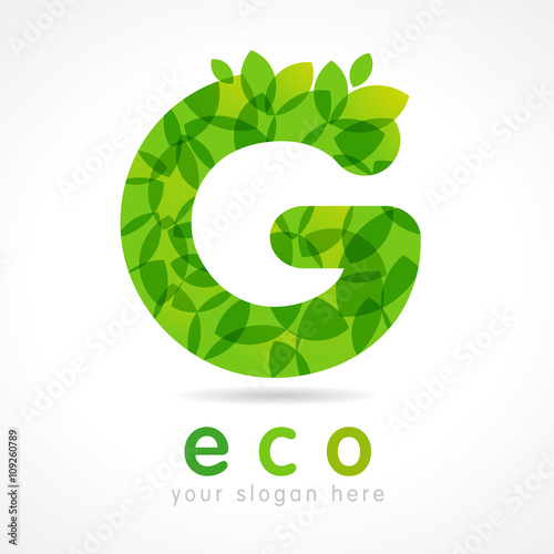 G eco green logo. Letter G eco leaves logo icon design template