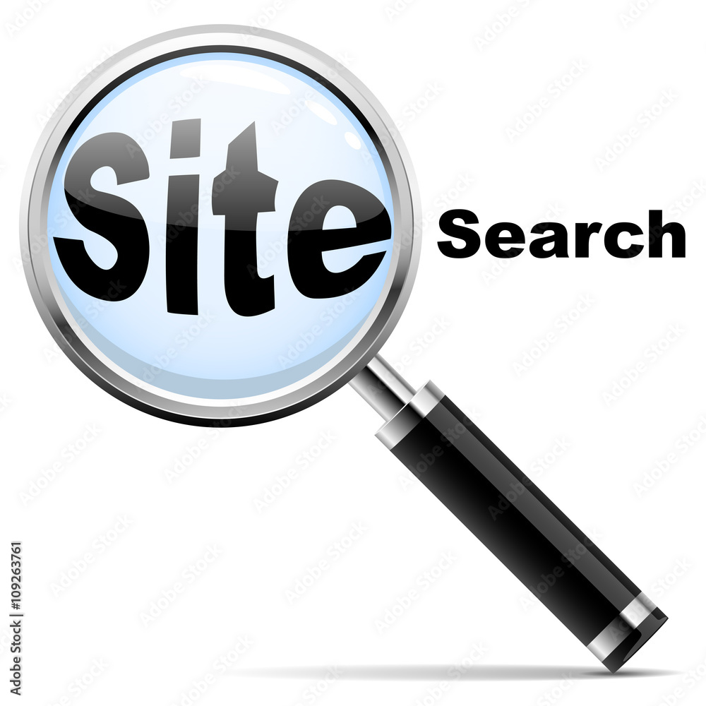 Web site search icon. Magnifying glass over “site search” te Web site search icon. Magnifying glass over “site search” te