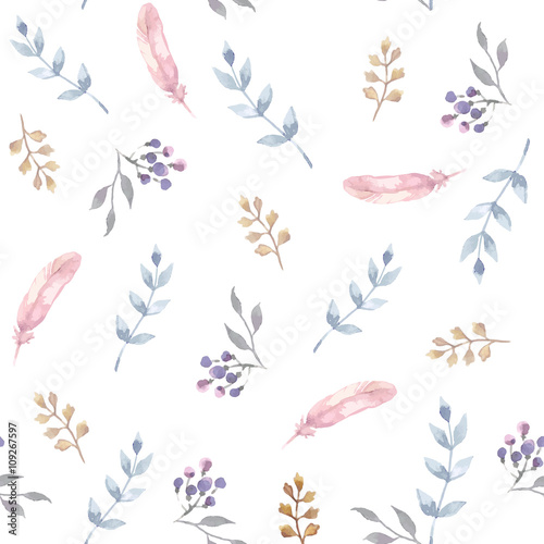 Vector watercolor seamless pattern with flowers. Floral background design.