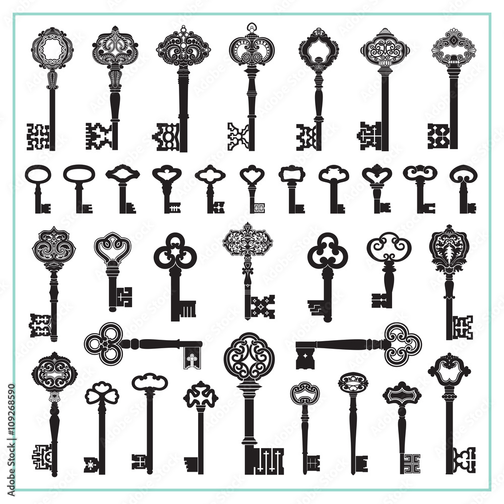 Antique Keys Silhouettes Stock Vector