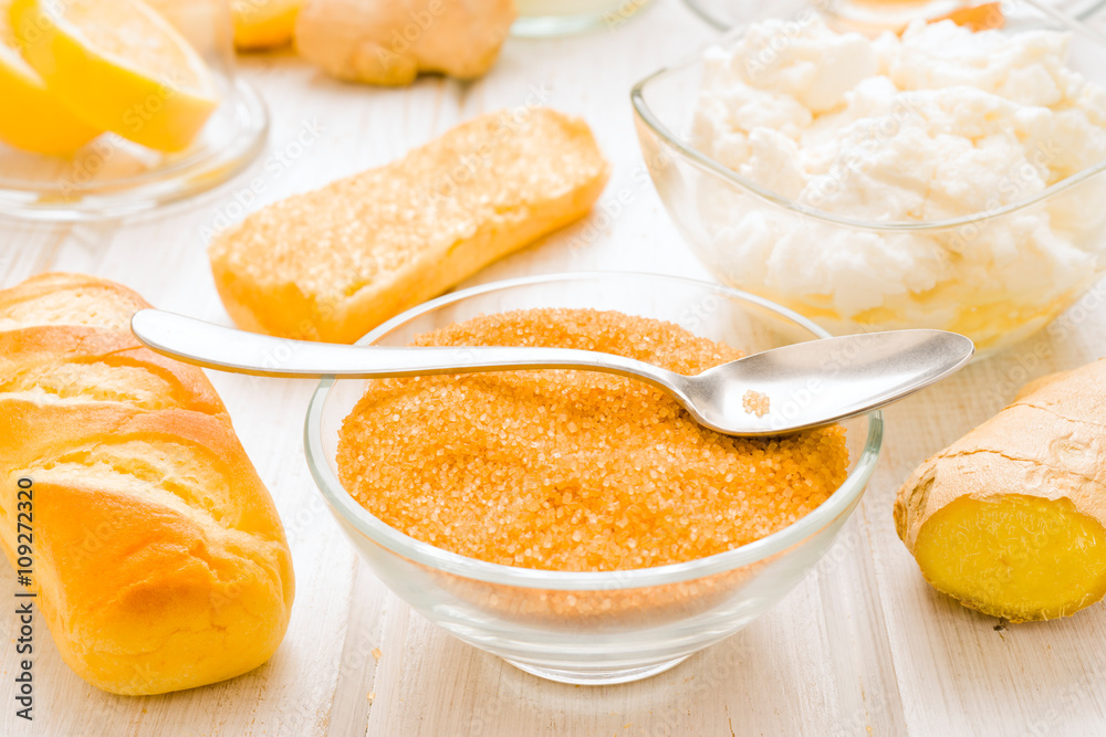 bowl of brown sugar with other products bowl of brown sugar with other products