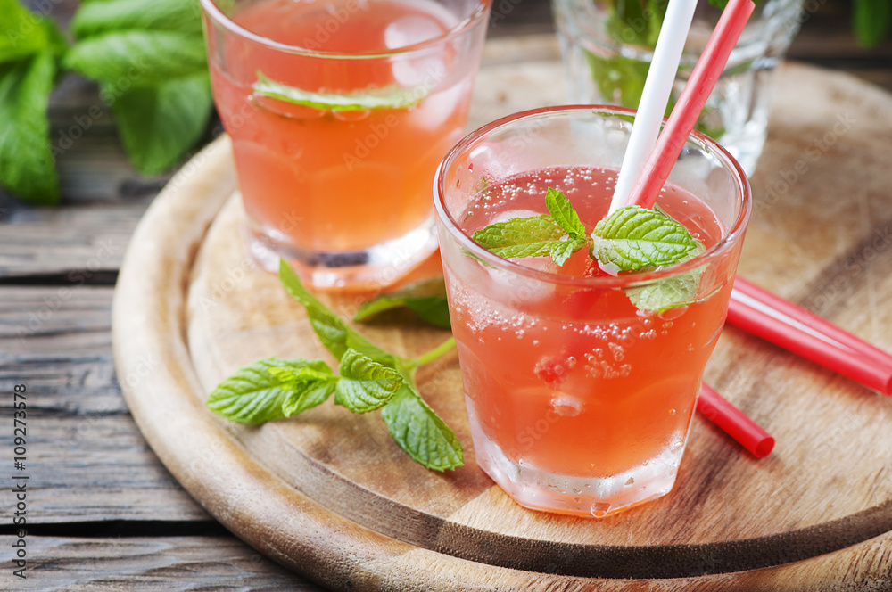 Fresh alcohol cocktail with rum, berry and mint Fresh alcohol cocktail with rum, berry and mint
