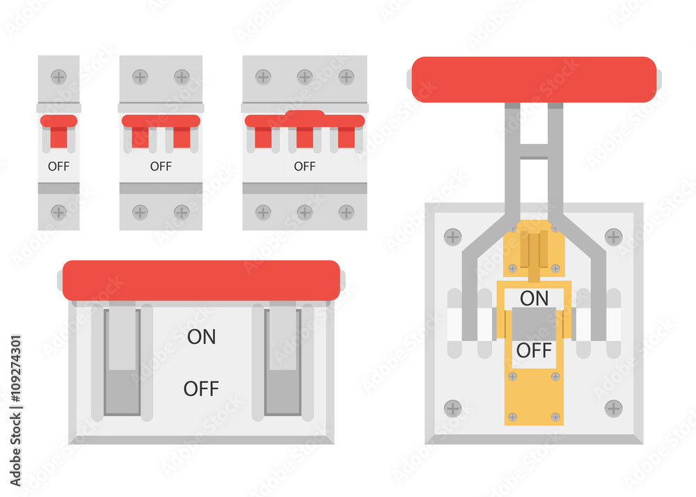 Circuit breakers set vector, Breakers switch vector flat, fuse vector