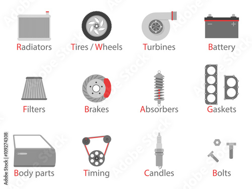 Car parts icon set