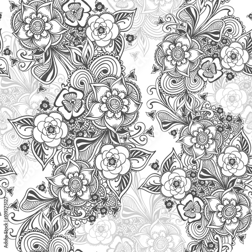 Wallpaper Mural Seamless pattern in  Zen-doodle flowers style black on white Torontodigital.ca