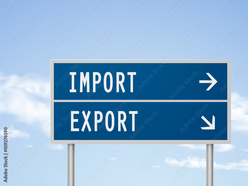 3d illustration road sign with import and export 3d illustration road sign with import and export