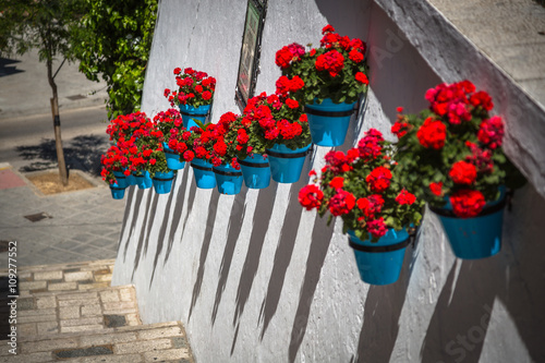 Street with flowers in the Mijas town, Spain