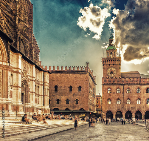 Clock tower of the town hall in Bologna in Italy photo