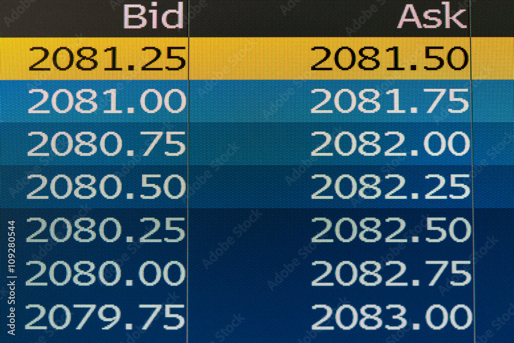 Bid and ask chart on digital screen Bid and ask chart on digital screen
