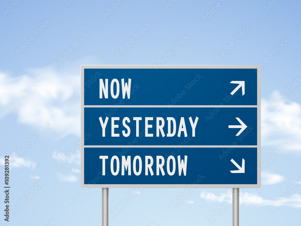 Fototapeta premium 3d illustration road sign with now yesterday and tomorrow