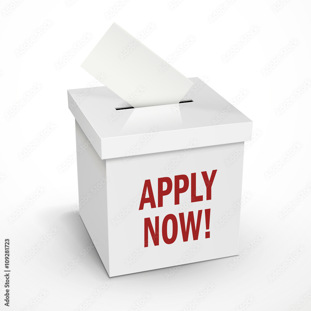 apply now words on the 3d white voting box apply now words on the 3d white voting box