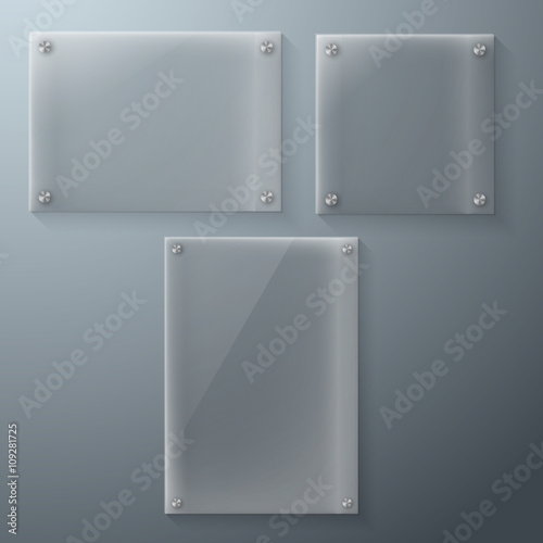 Illustration of Set of Realistic Vector Glass Frame Template. EPS10 Vector Plastic Plate Set