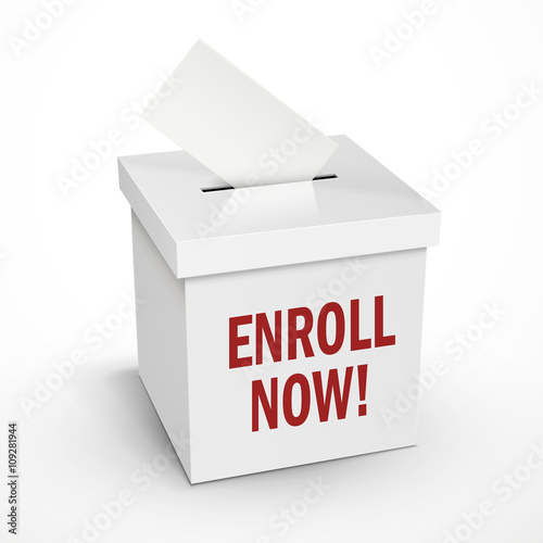 the words enroll now on the white box