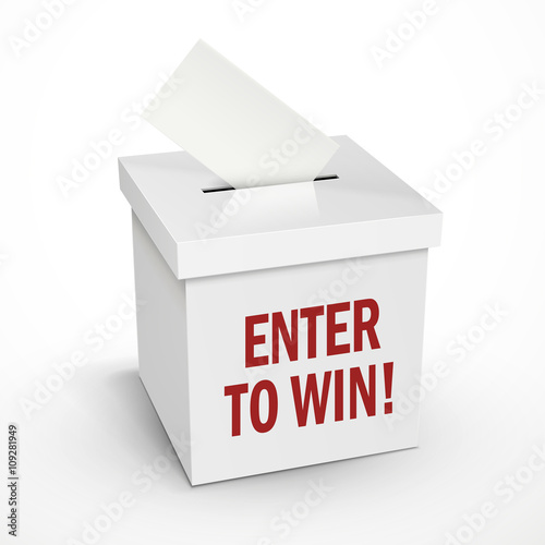 enter to win words on the 3d white voting box