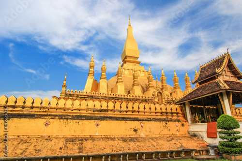 Beautiful sky at Pha That Luang That Luang Stupa  Vientiane Laos.-regarded as an important symbol of Laos    