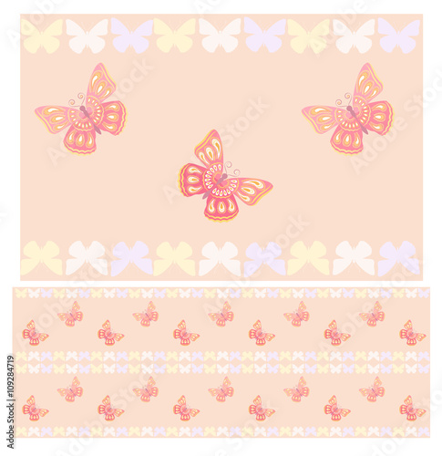 Fototapeta Naklejka Na Ścianę i Meble -  Pink butterflies seamless pattern