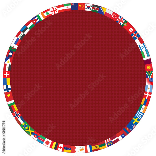 dark red diamond pattern with round flags frame