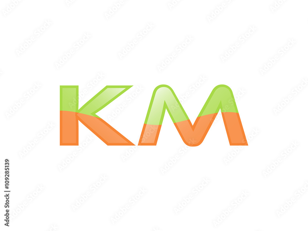 Green Orange shiny KM letters