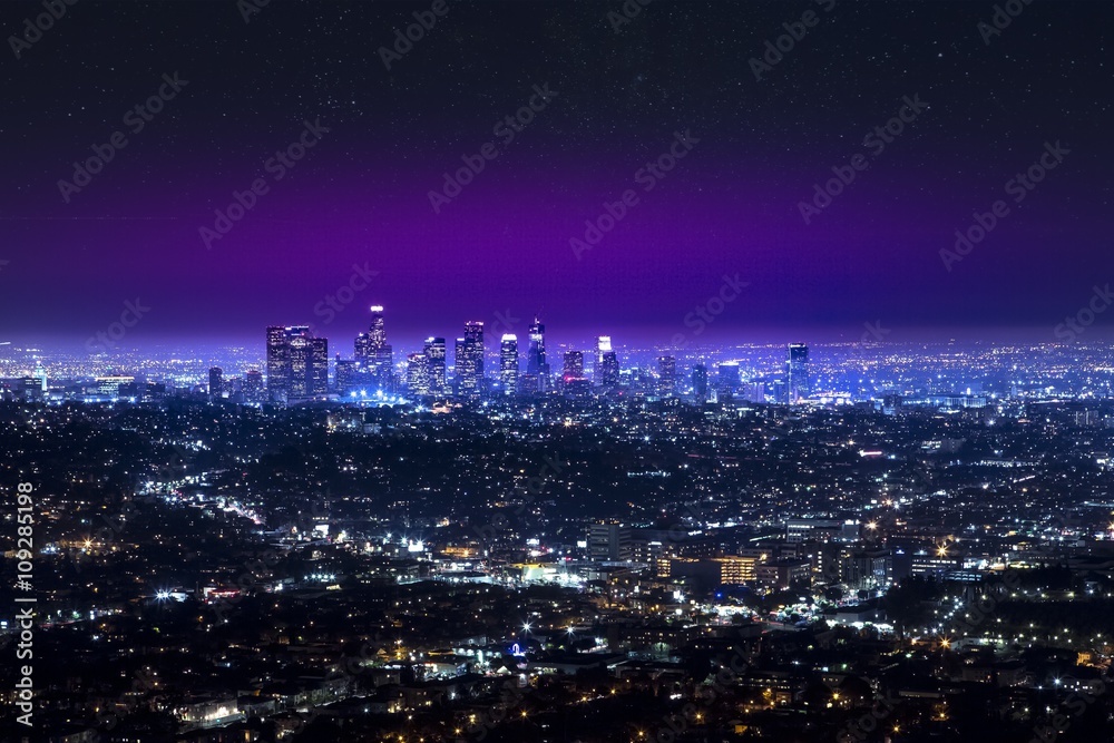 Los Angeles downtown city skyline at night
